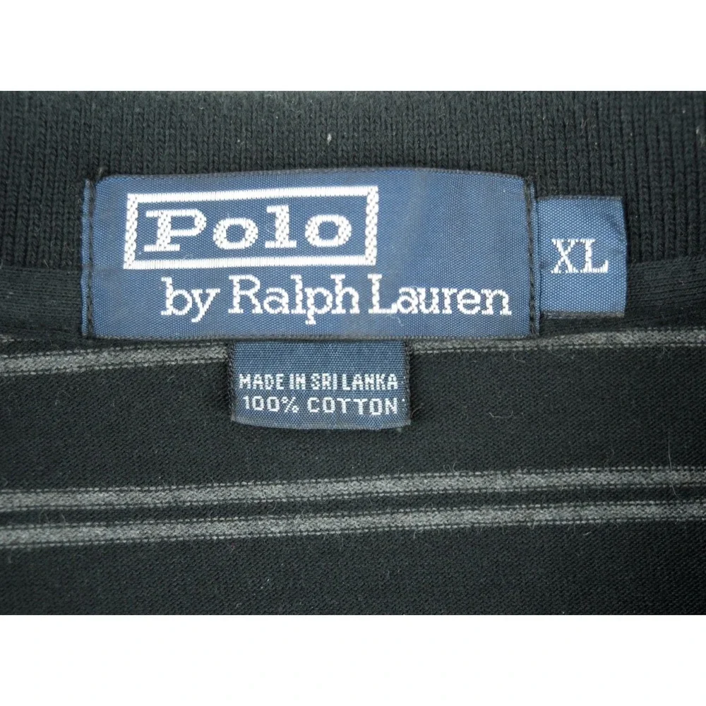 Polo Ralph Lauren Men's XL Black & Gray Striped Long Sleeve Cotton Polo Shirt
